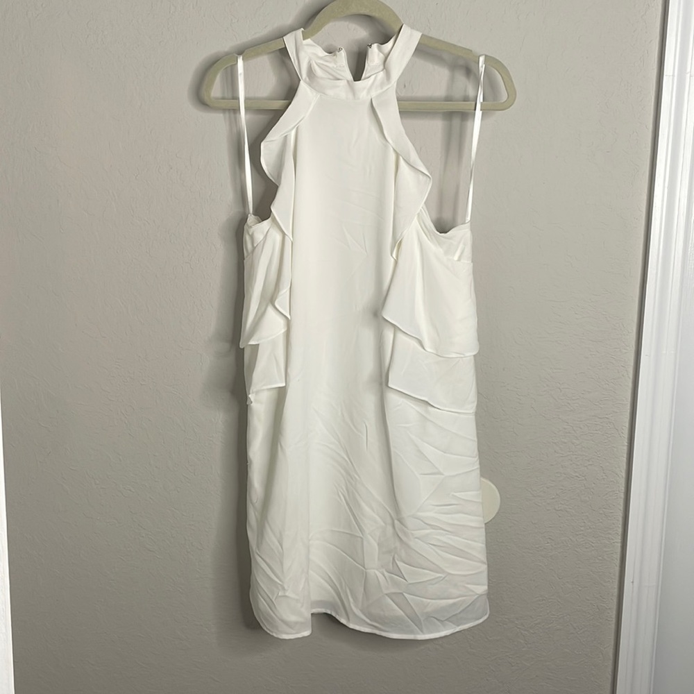 White mini dress with flair detail and halter neckline - Picture 1 of 5